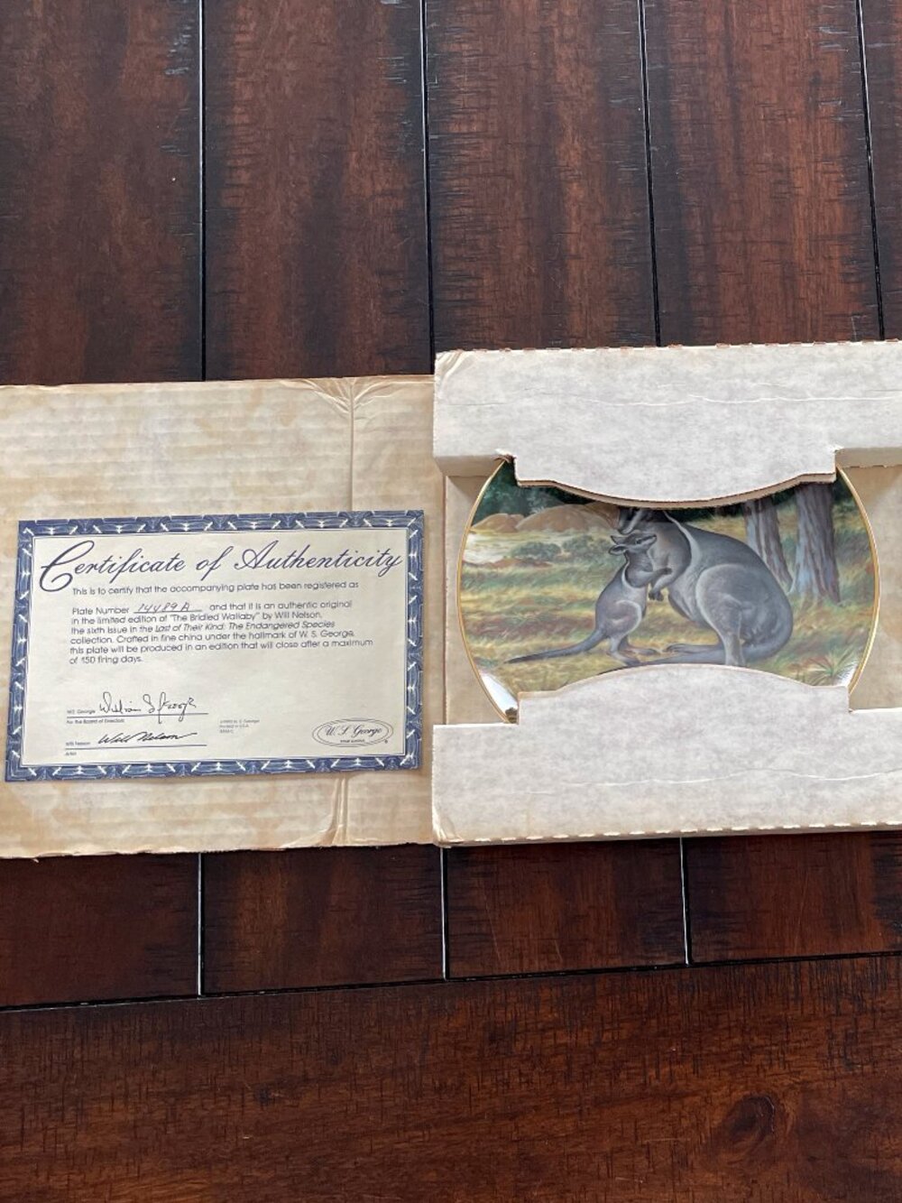 Bradford Exchange The Bridled Wallaby Plate COA W.S. George 1990 Endangered Spec